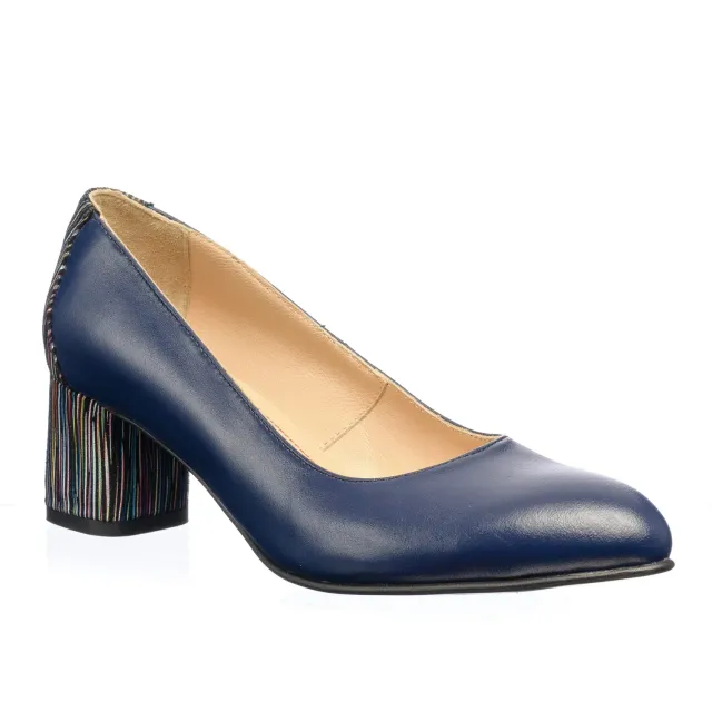 Catinca Shoes A4 BTD pantofi dama piele bleumarin toc dungi