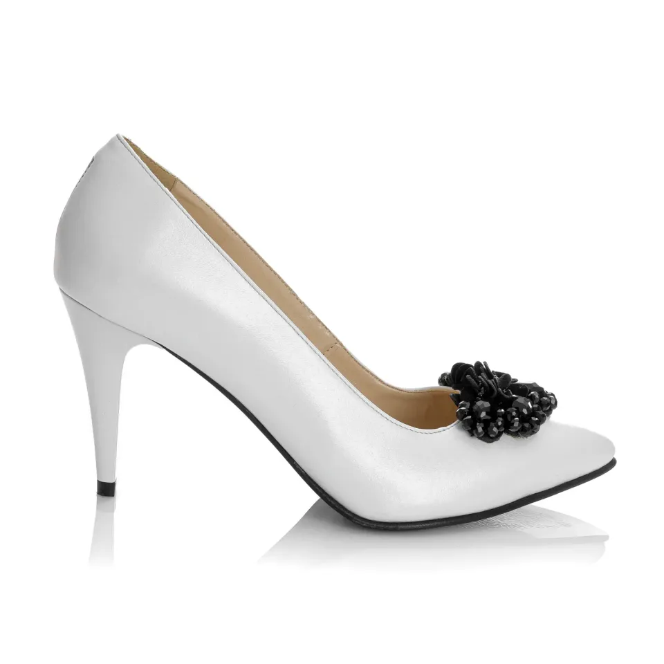 Catinca Shoes A58 AS pantofi dama alb sidef piele naturala