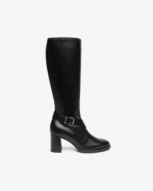 NeroGiardini cizme piele femei toc 75 mm cu catarama