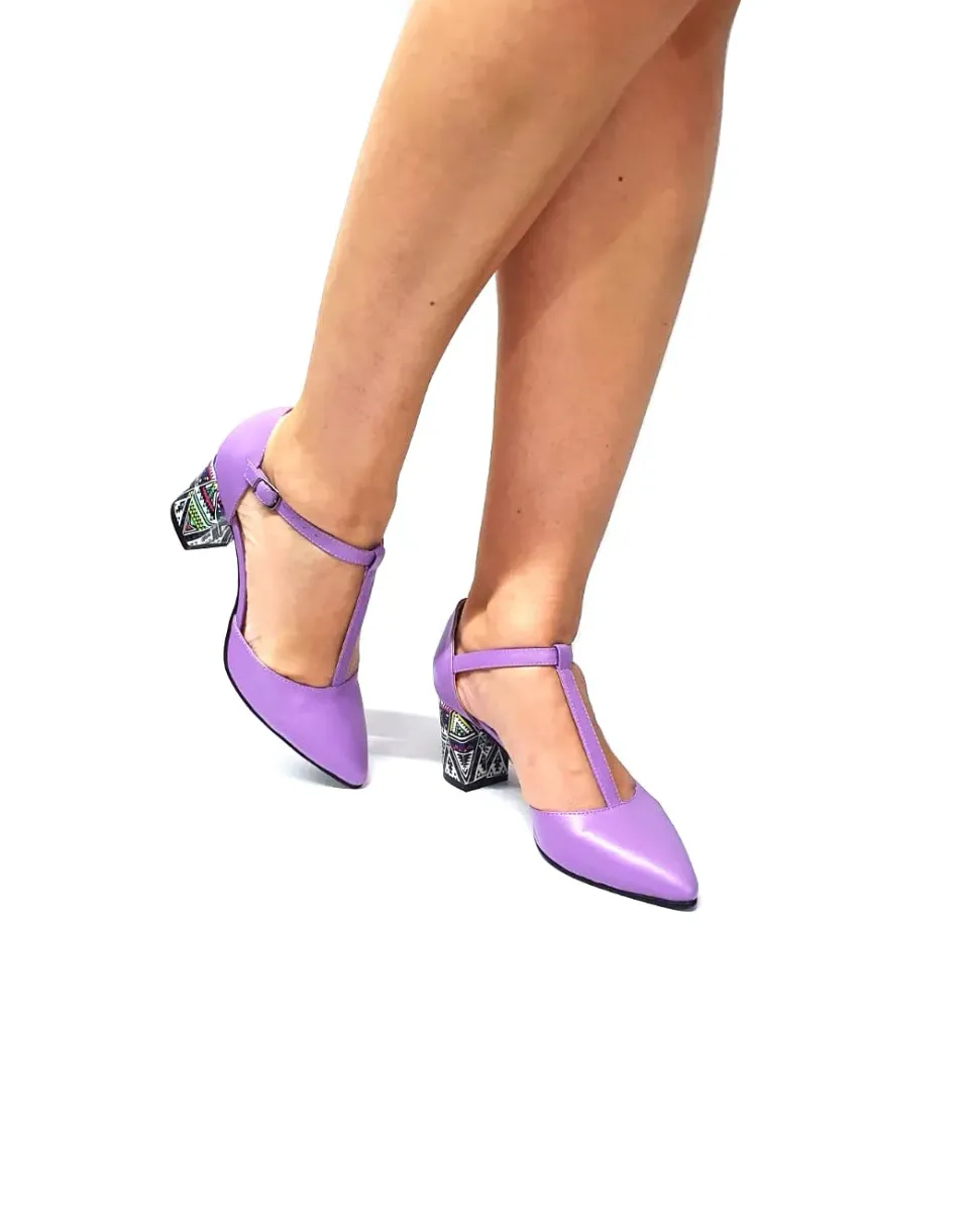 Catinca Shoes D13 LT sandale dama piele naturala lila triunghiuri