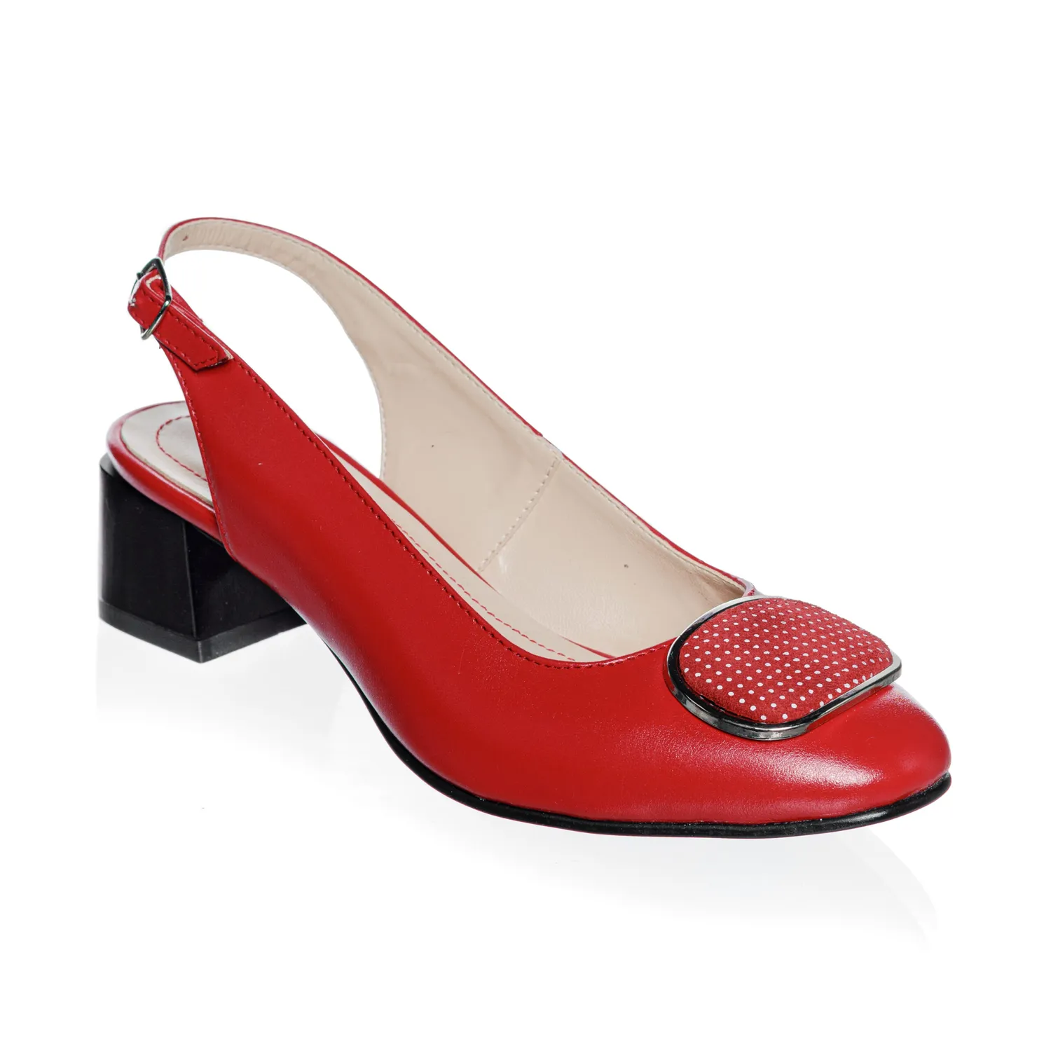 Catinca Shoes D21 RBPA sandale piele rosii cu puncte
