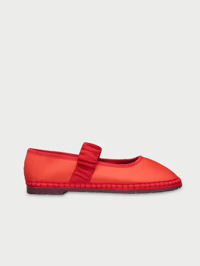 Flagelus Mafalda Ruffle Red pantofi mătase roșii