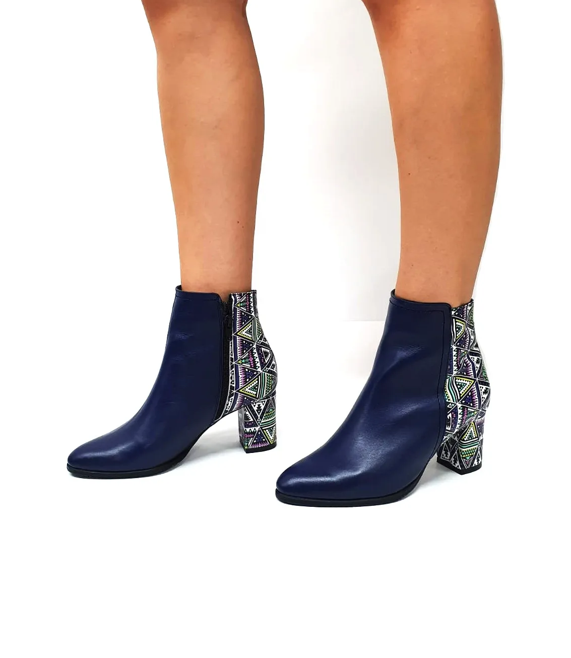 Catinca Shoes GX31 BLT ghete damă piele bleumarin triunghiuri
