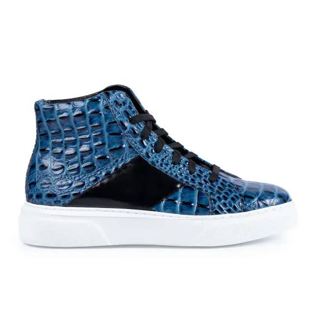 Lucas Shoes 855 Croco Blue ghete barbati albastre piele