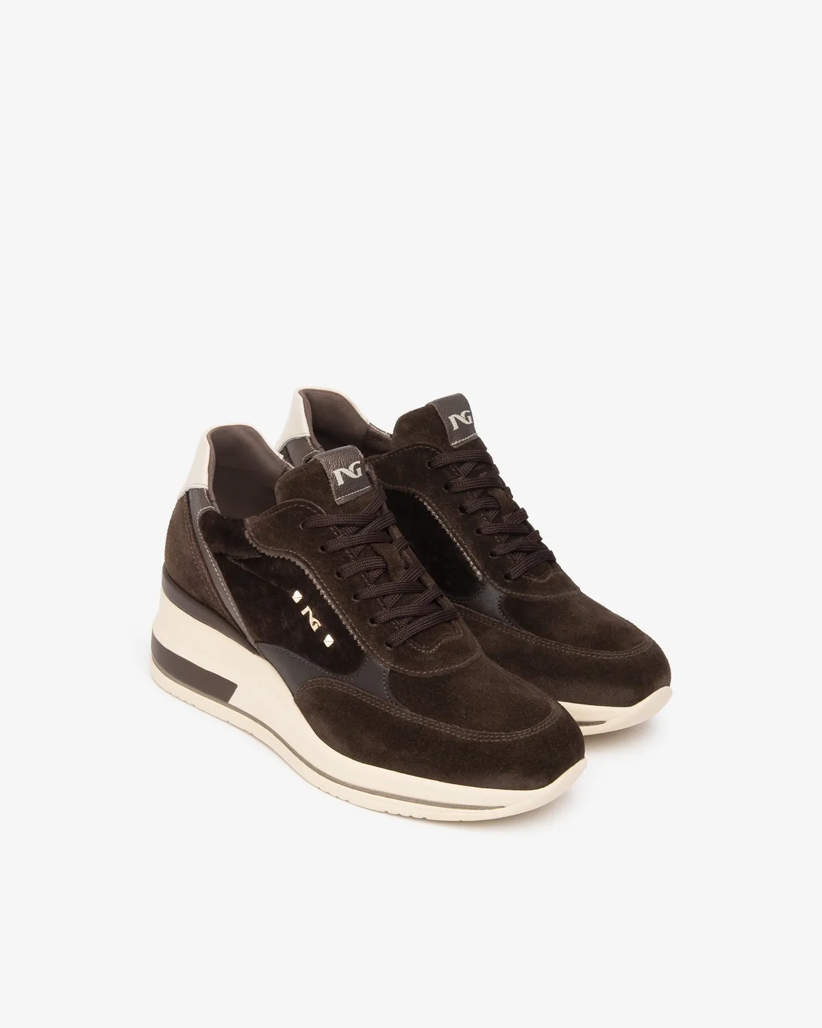 NeroGiardini Sneakers damă piele platformă 60 mm ștras