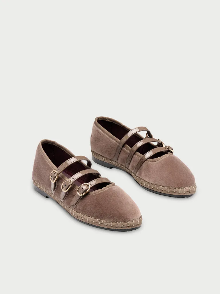 Flagelus Mina Brown pantofi Mary Jane maro catifea