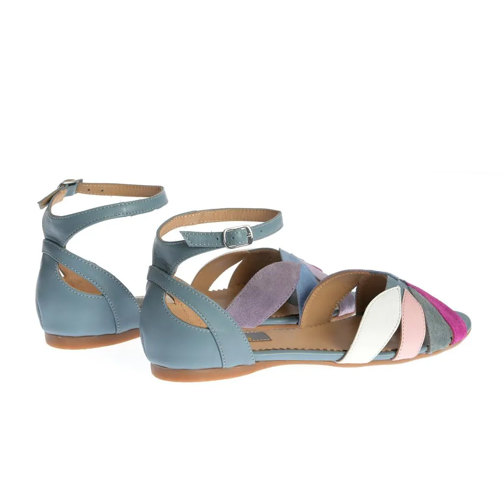 Ana Urbana Shoes San Antonio sandale albastre talpă plată