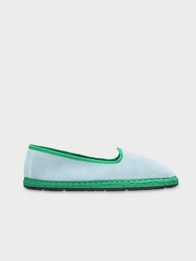 Flagelus Clarissa papuci catifea bleu cu verde