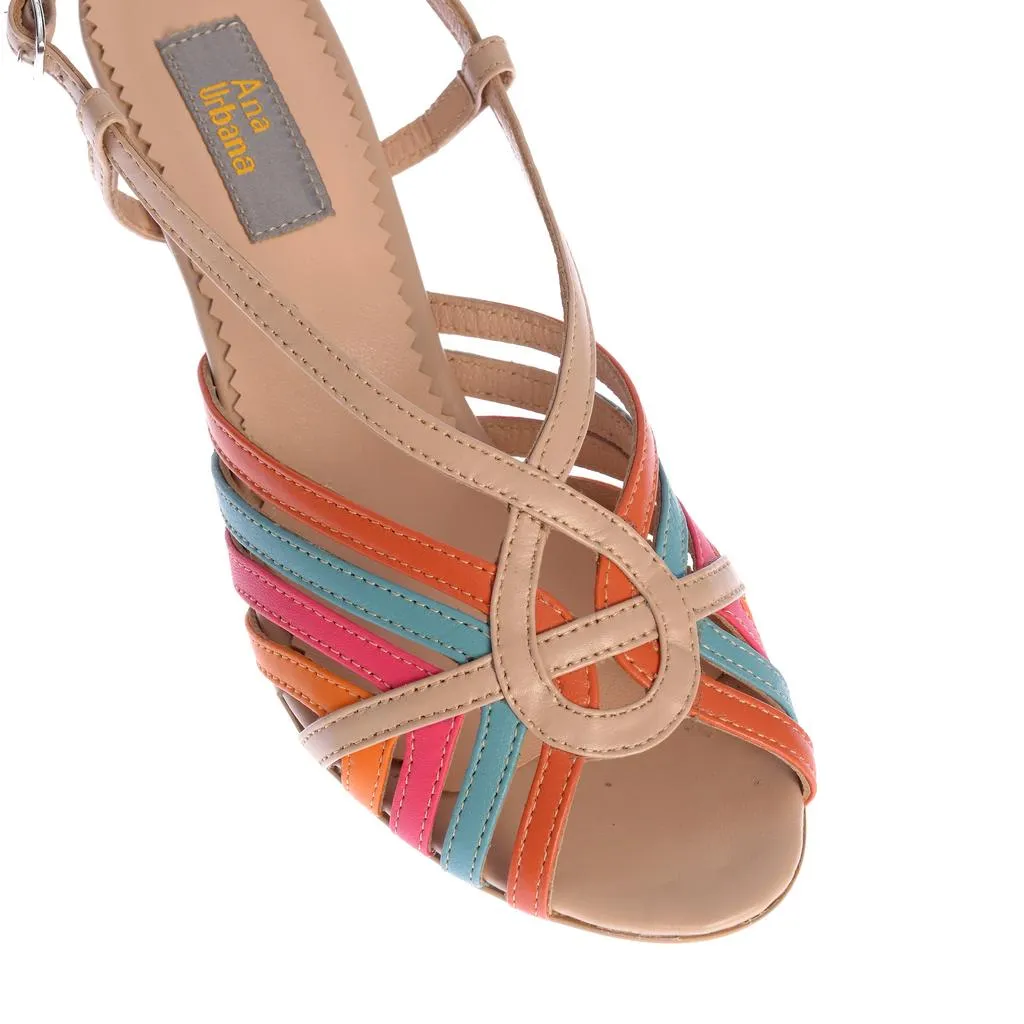 Ana Urbana Cusco sandale piele bej-multicolor toc 2cm