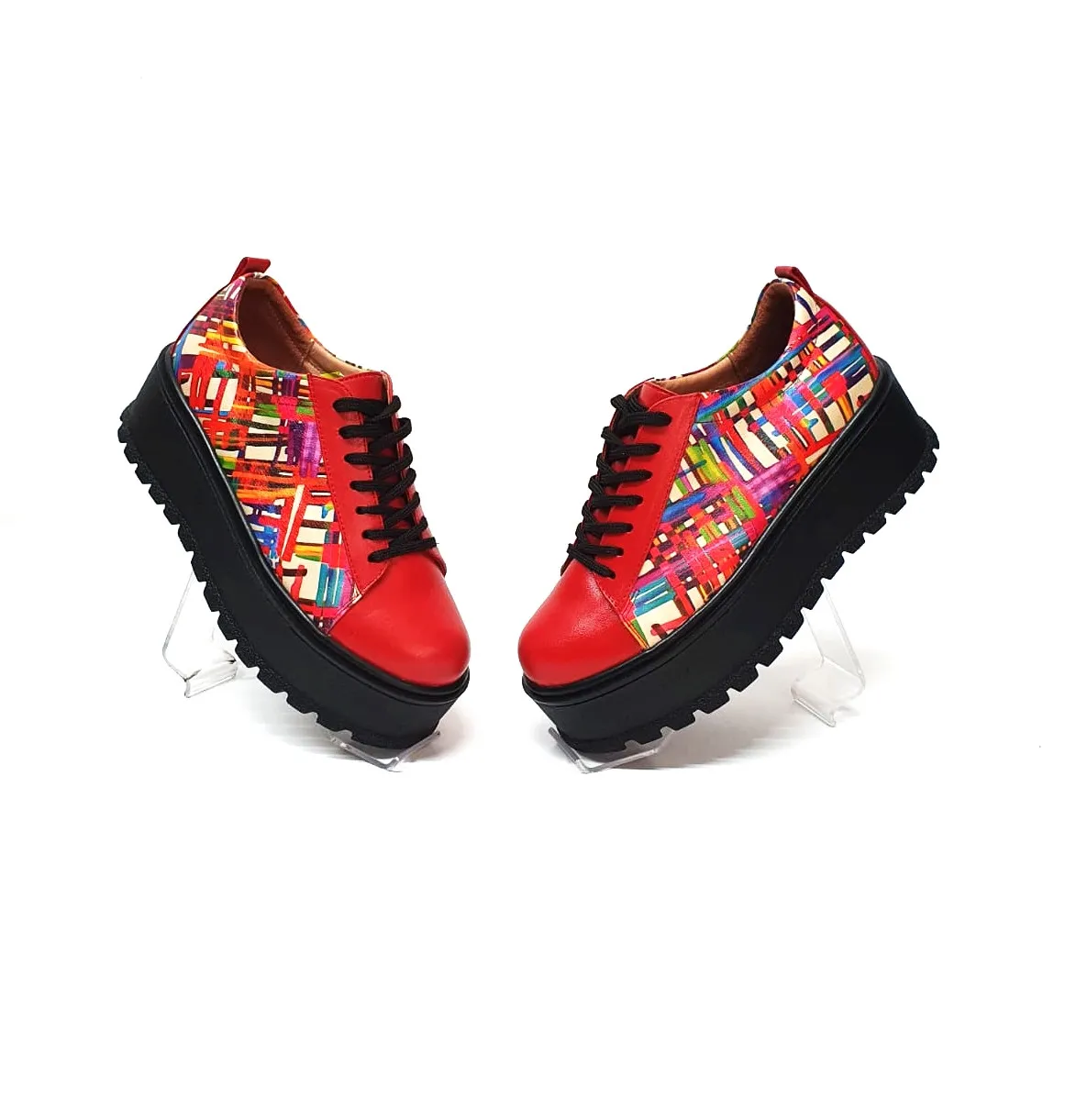 Catinca Shoes X3 pantofi dama piele rosie cu linii