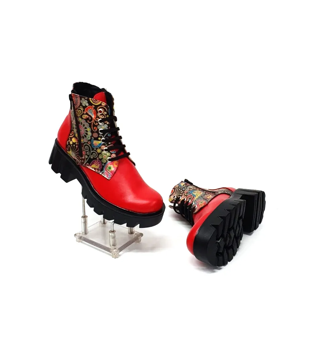 Catinca Shoes BC35 RBP bocanci dama piele naturala rosu paun