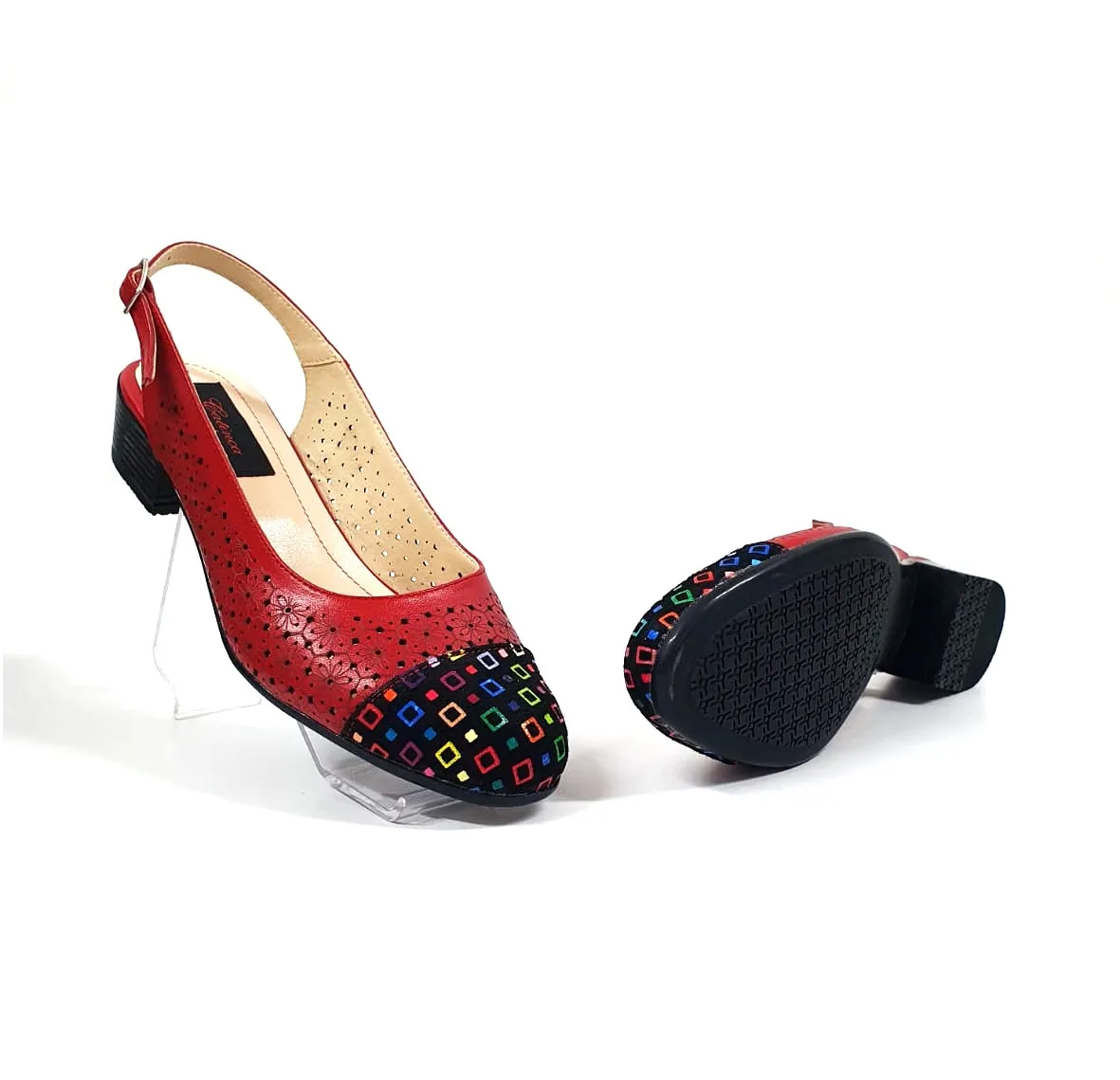Catinca Shoes T16 RVPC sandale piele rosu patratele