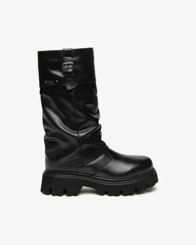 NeroGiardini Ghete Dama Piele Toc Bloc 5,5 cm Biker