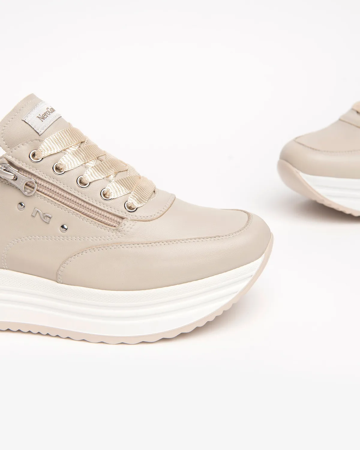 NeroGiardini sneakers piele dama cu funda platforma 4,5 cm