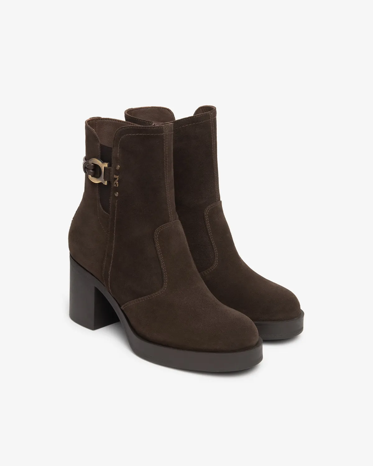 NeroGiardini Botine Damă Piele Întoarsă Toc 75 mm Cataramă
