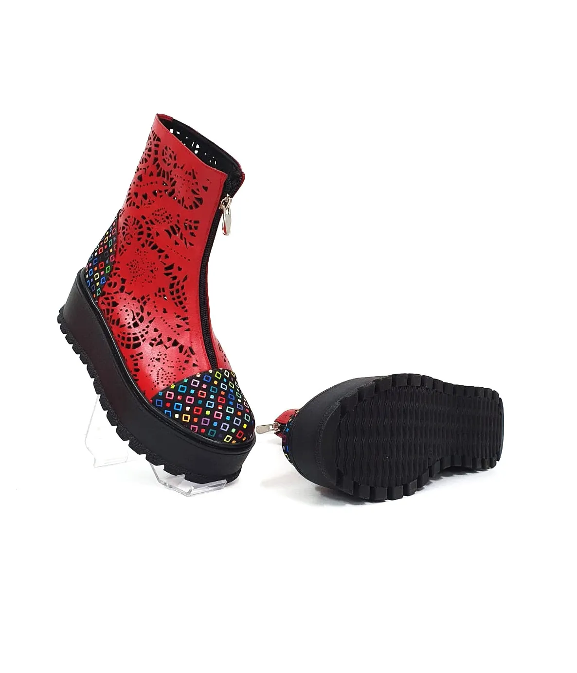 Catinca Shoes BV25 RPC bocanci vara piele rosu perforati