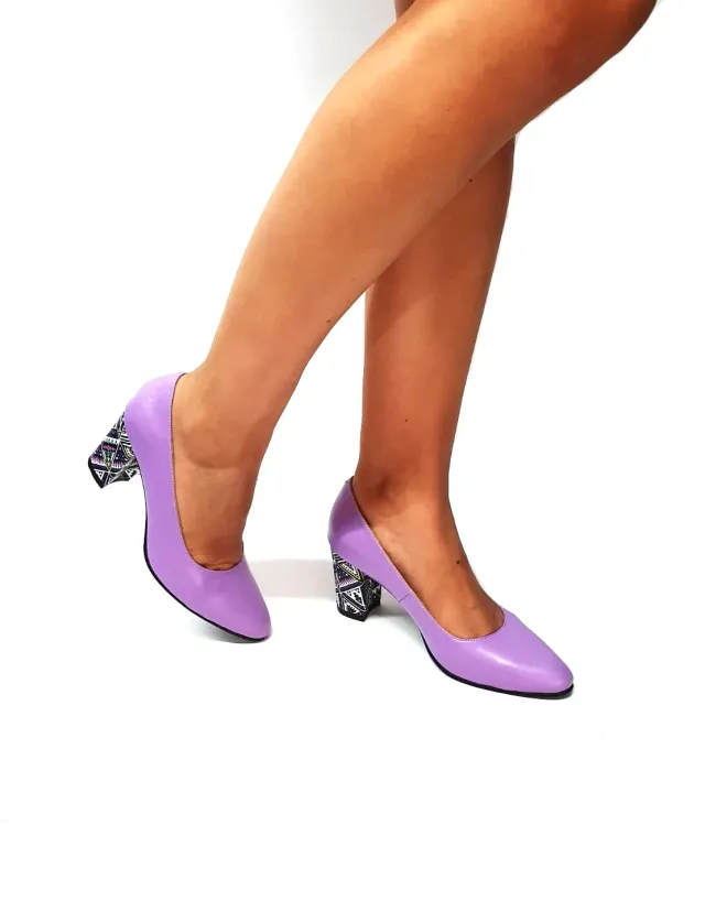 Catinca Shoes R7 LT pantofi piele naturala lila triunghiuri