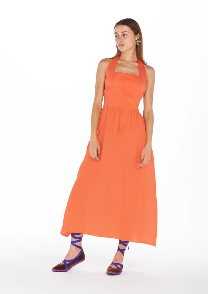 Flagelus Zhou Orange rochie lunga portocalie bumbac
