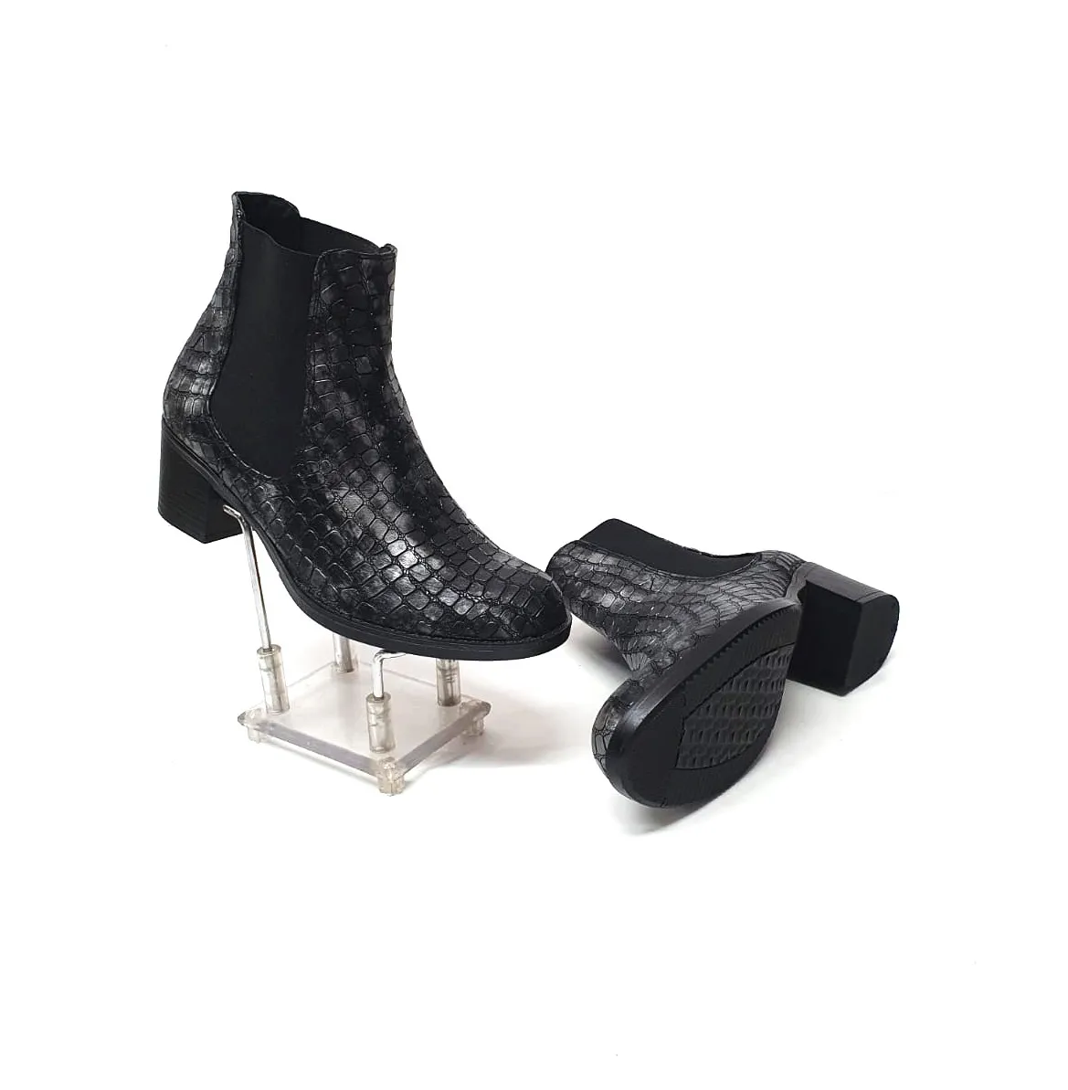 Catinca Shoes E01 SN botine piele naturala sarpe negru