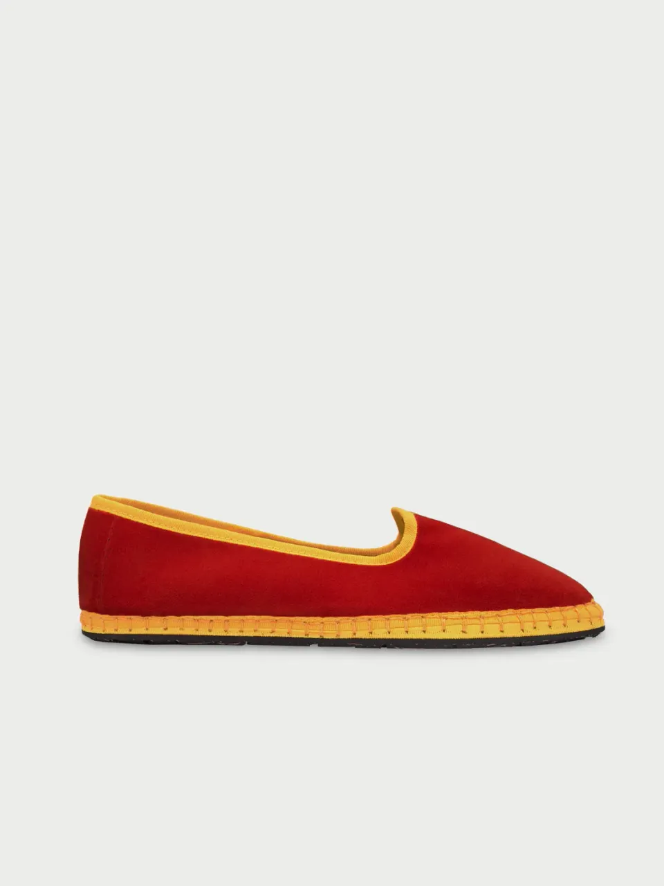 Flagelus Margot slippers catifea roșu cu vipușcă galbenă