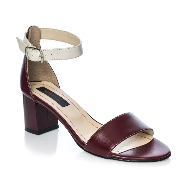 Catinca Shoes S7 BA sandale dama bordo alb piele naturala