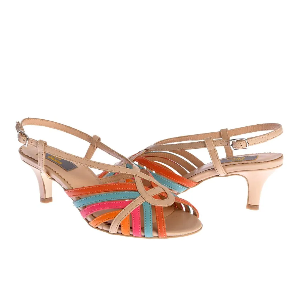 Ana Urbana Cusco sandale piele bej-multicolor toc 2cm