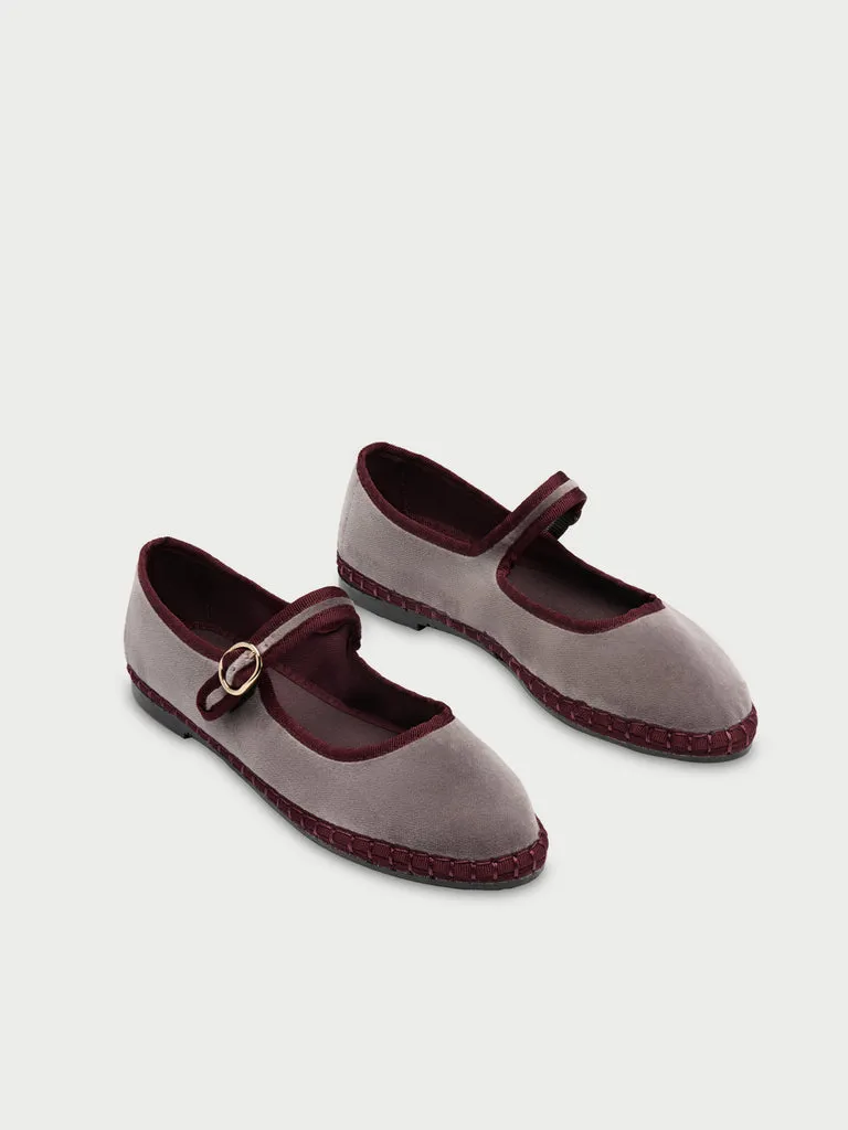 Flagelus Mina pantofi Mary Jane gri catifea