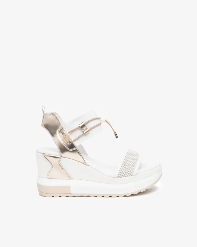 NeroGiardini sandale dama piele panza wedge 80 mm