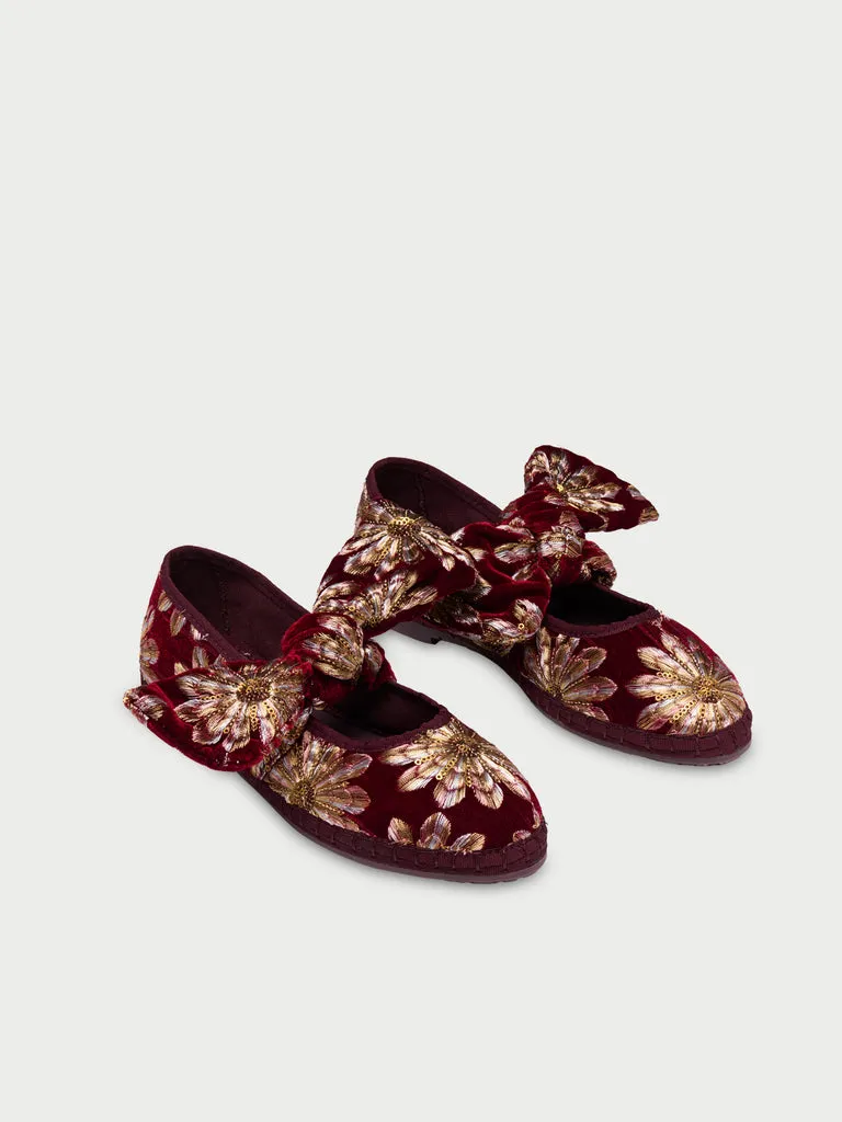 Flagelus Lyra Petal papuci catifea bordo cu broderie