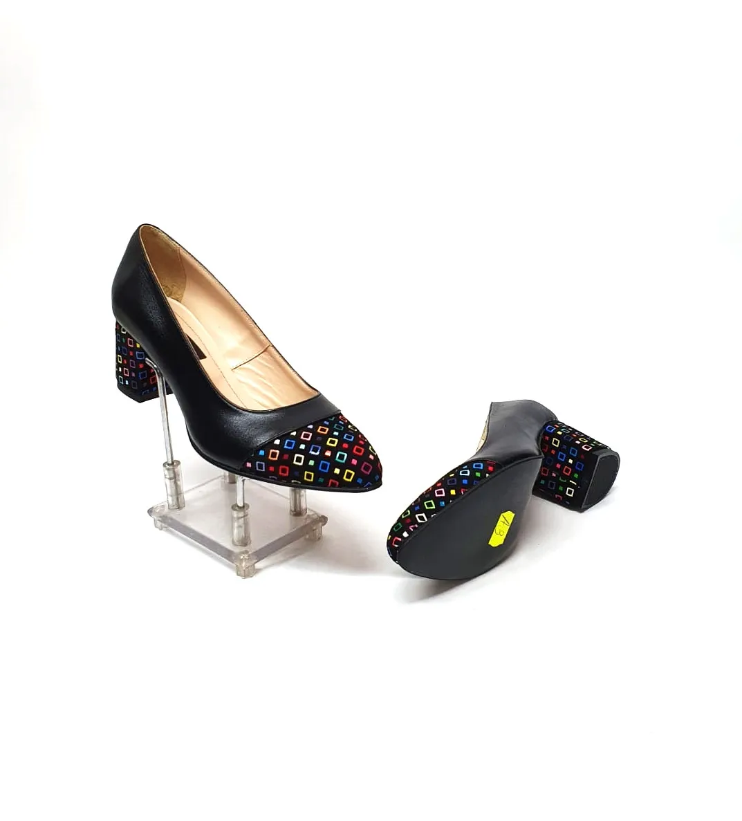Catinca Shoes A3 NBPC pantofi damă piele negru cu pătrățele