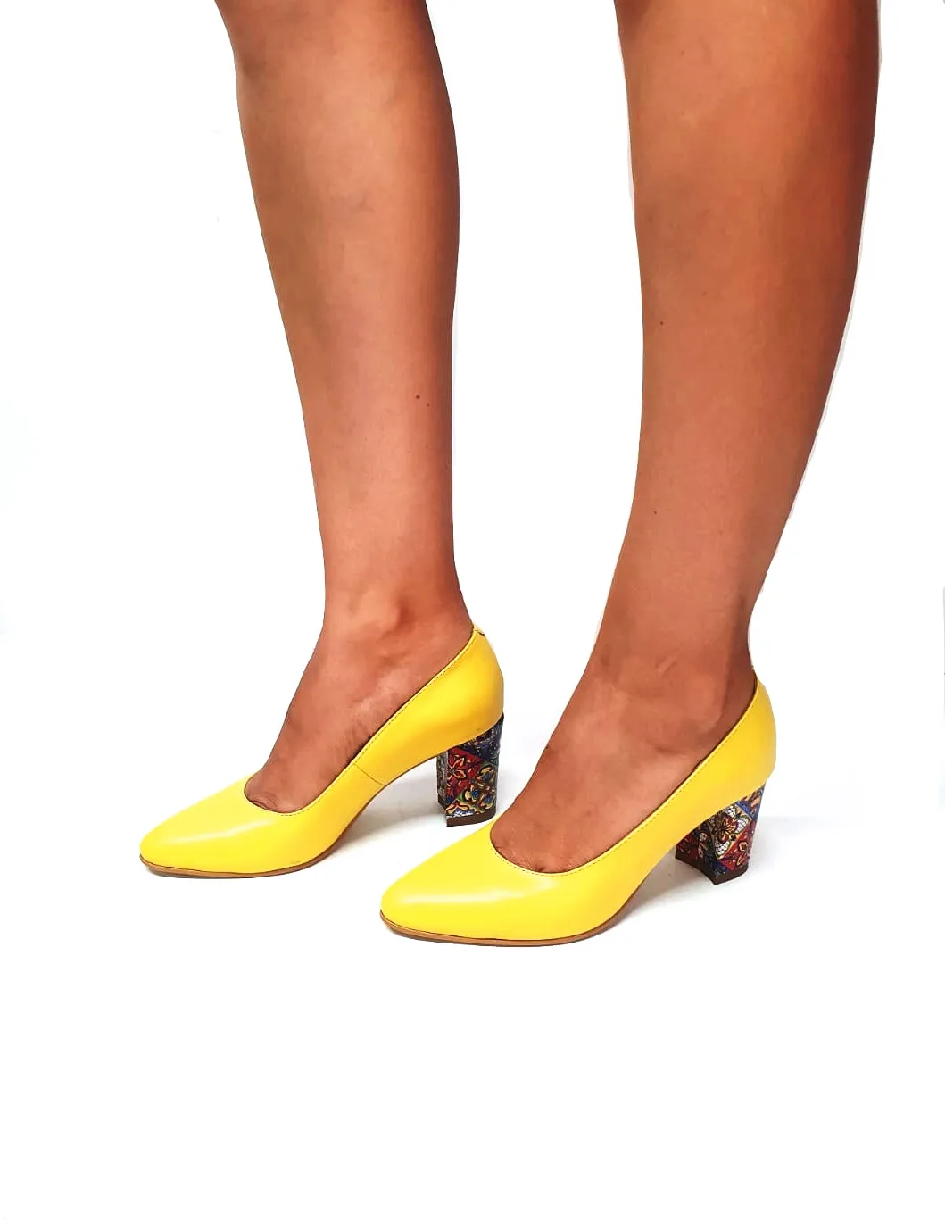 Catinca Shoes R7 GBM3D pantofi dama piele galben mozaic