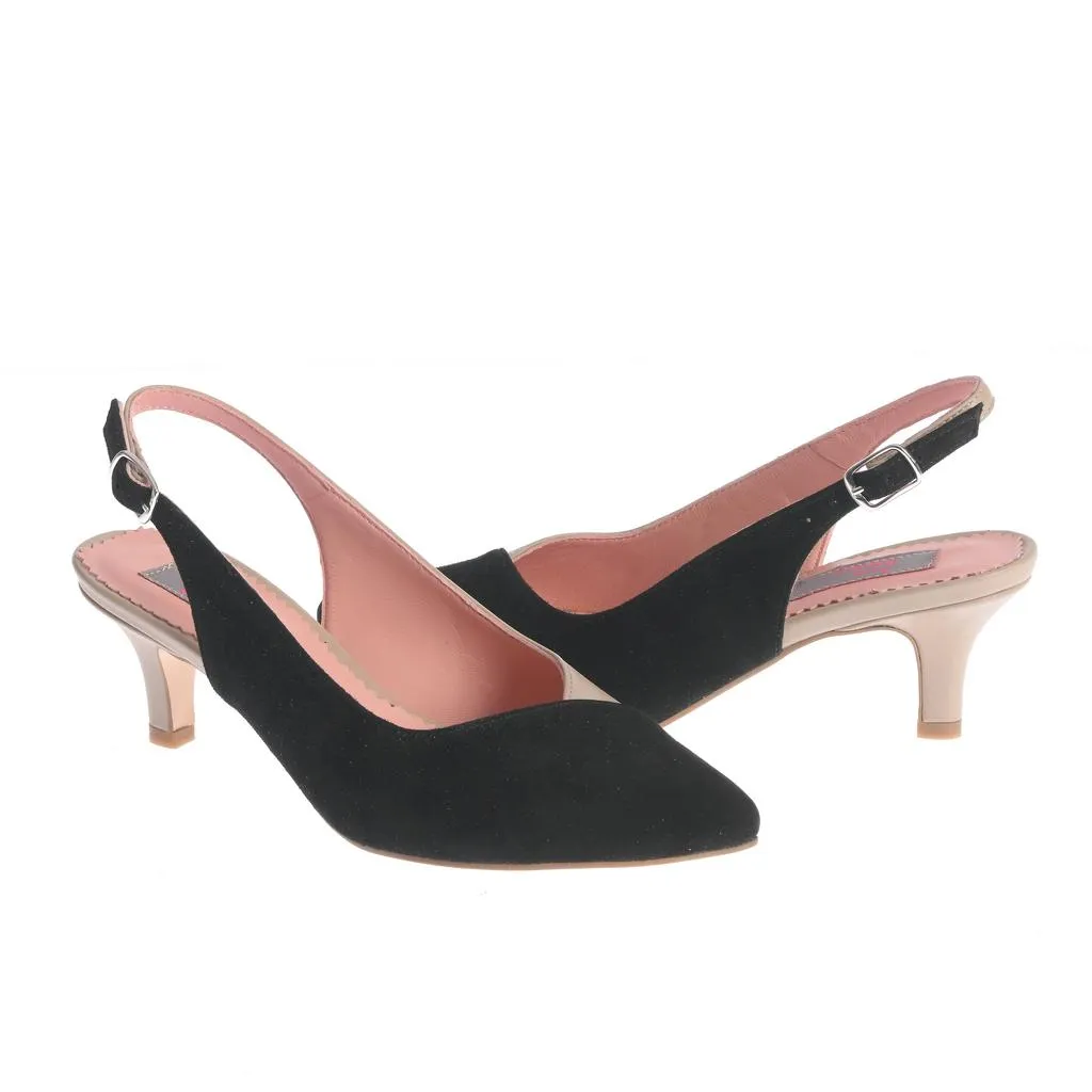 Ana Urbana Diana pantofi slingback negru-bej toc mic