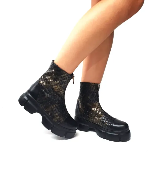 Catinca Shoes BC25 SM bocanci dama piele maro sarpe