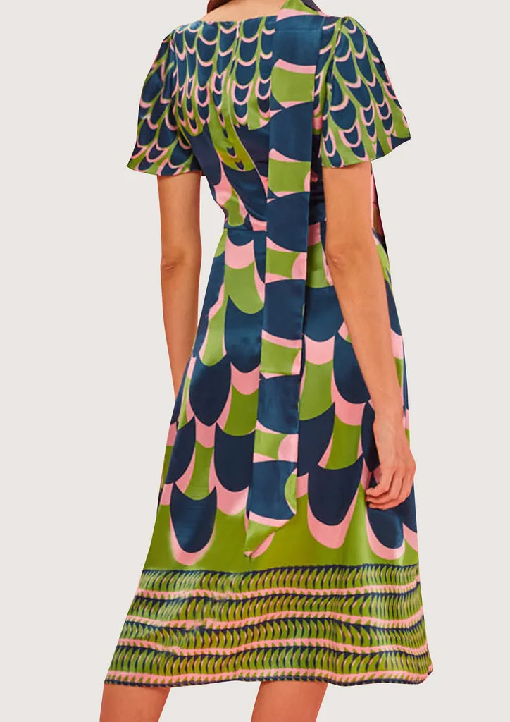 Flagelus Jean Pool Green Dress rochie mătase midi