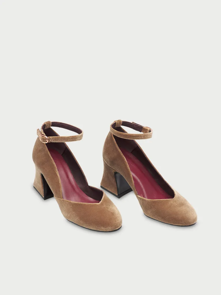 Flagelus The D'Orsey Mouse pantofi toc bej catifea