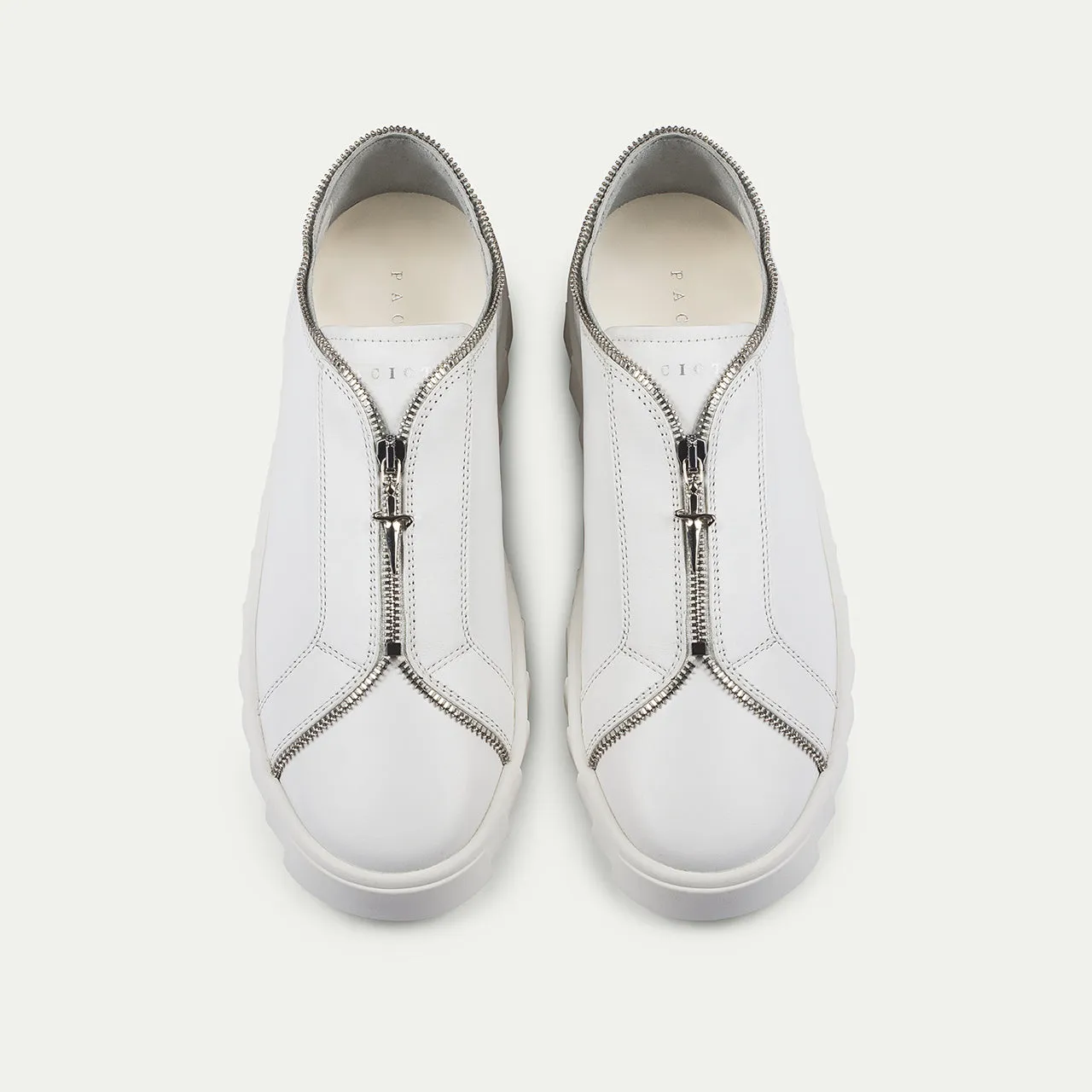 Cesare Paciotti Shark Zip sneakers barbati albi piele vitel