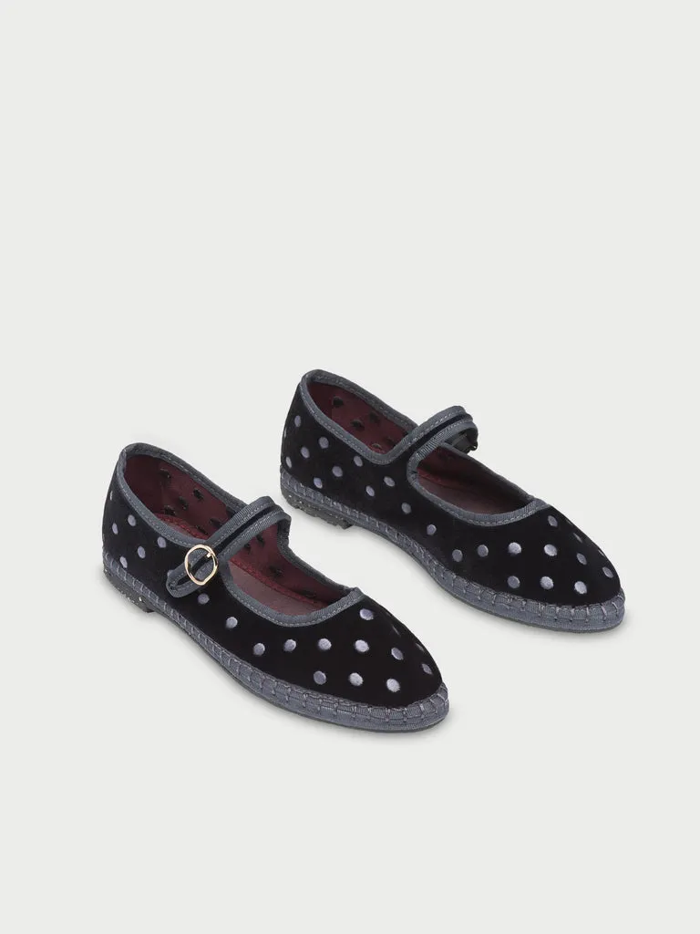Flagelus Gray Dots pantofi Mary Jane catifea negri
