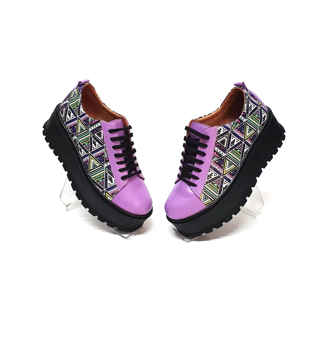 Catinca Shoes X3 LT pantofi piele naturala lila triunghiuri