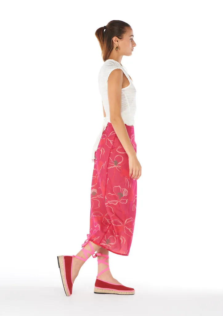 Flagelus Khan Pink fusta roz portocaliu muselina