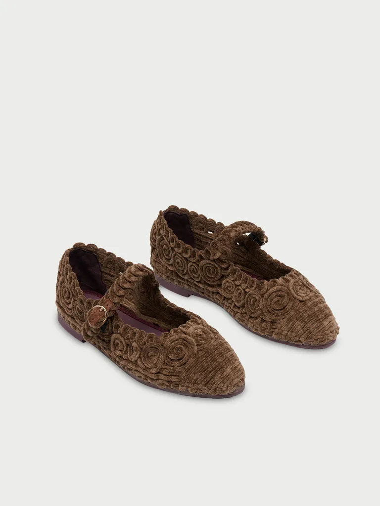Flagelus Kyra Taupe pantofi Mary Jane velur taupe