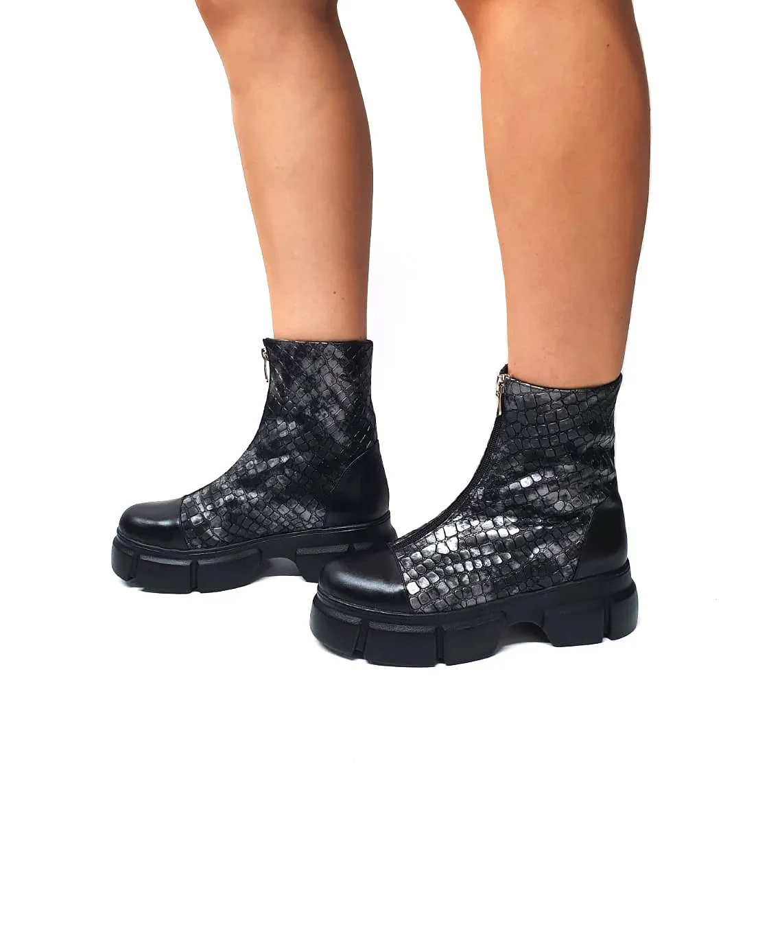 Catinca Shoes BC25 SN bocanci dama piele naturala sarpe negru