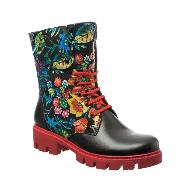 Catinca Shoes BC4 NBFN bocanci dama negri flori piele