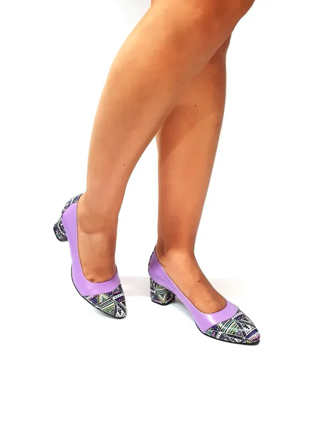 Catinca Shoes A5 LT pantofi piele naturala lila triunghiuri