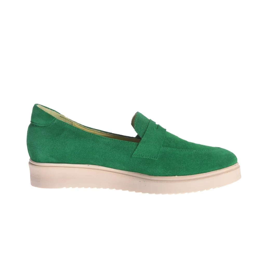 Ana Urbana Shoes Valencia mocasini verzi-bej piele intoarsa