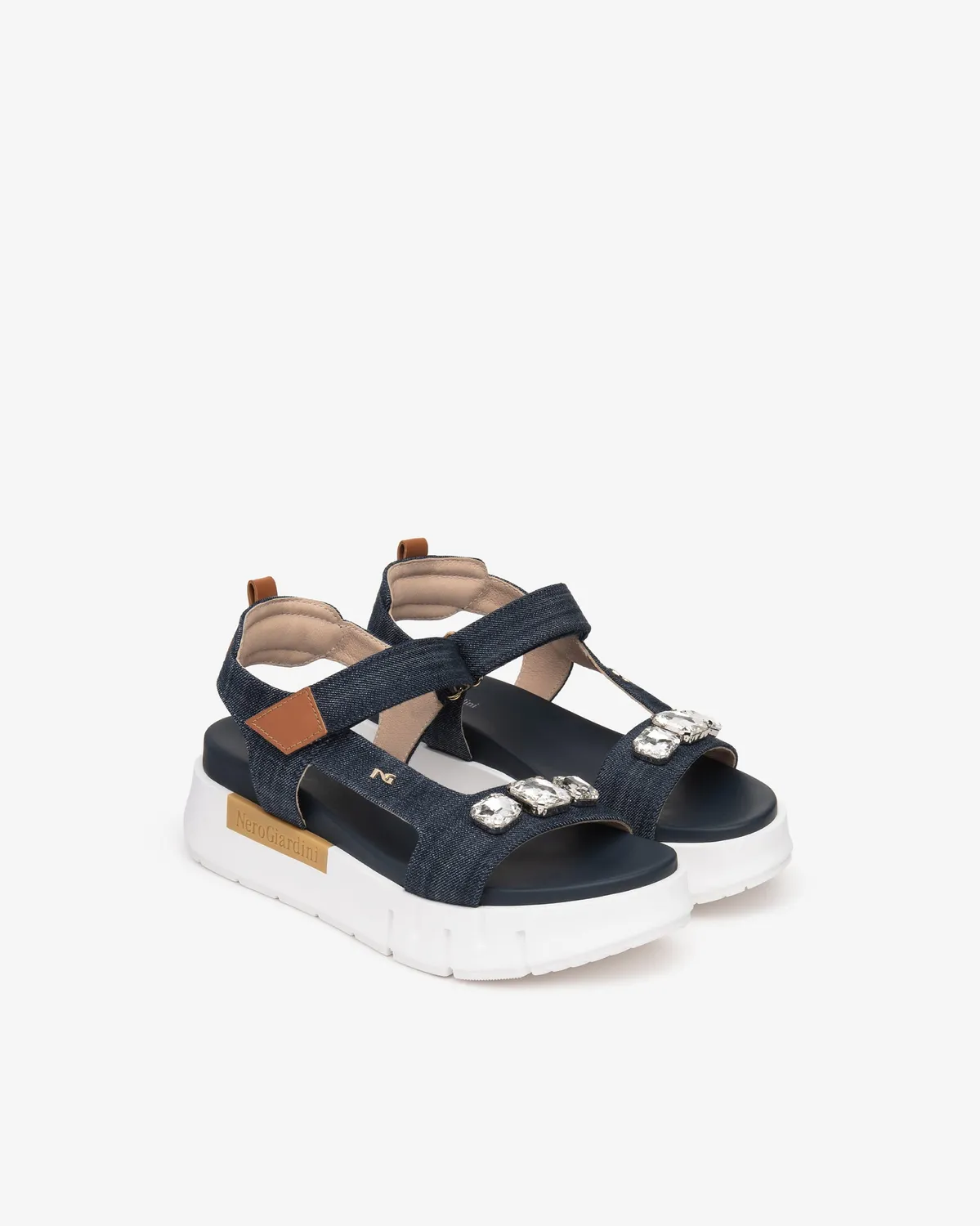 NeroGiardini Sandale dama piele si material textil