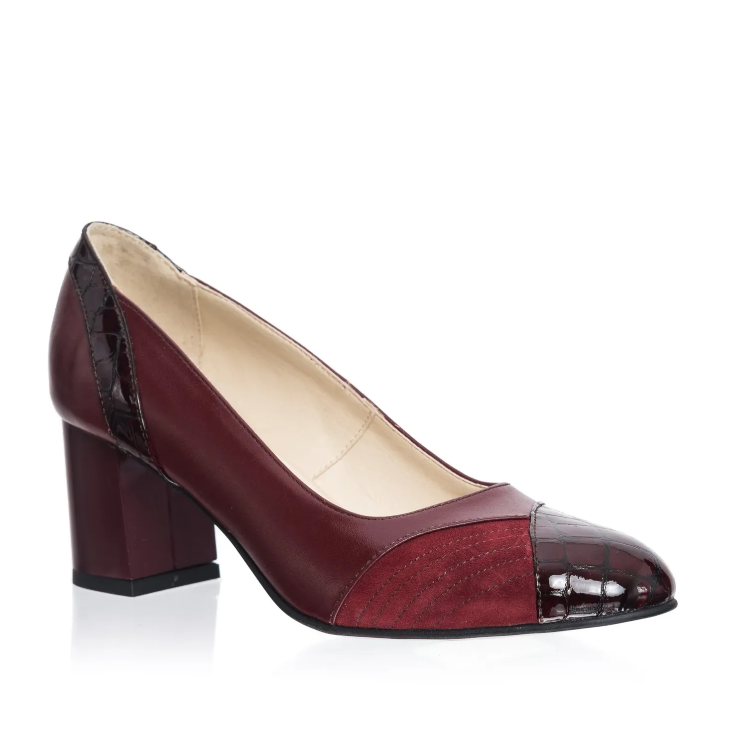 Catinca Shoes C33 BCA pantofi dama piele bordo croco antilopa