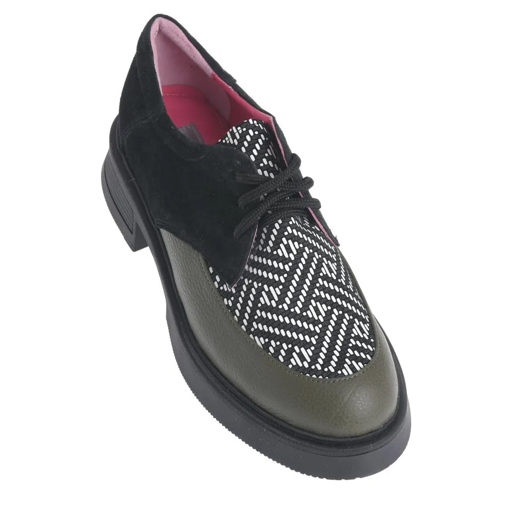 Ana Urbana Shoes Sabina pantofi negru-verde piele