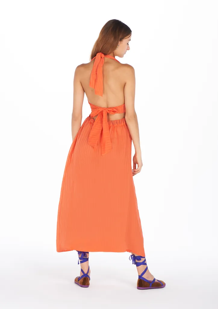 Flagelus Zhou Orange rochie lunga portocalie bumbac