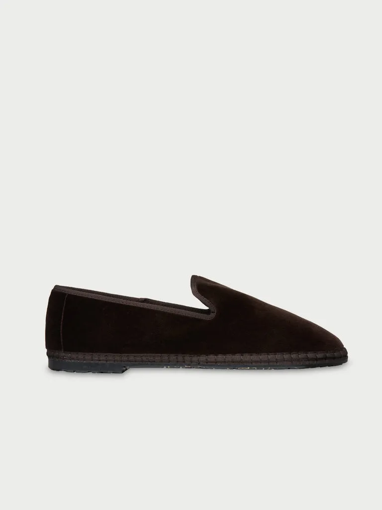 Flagelus Lysander slipper maro din catifea cu talpa aderenta