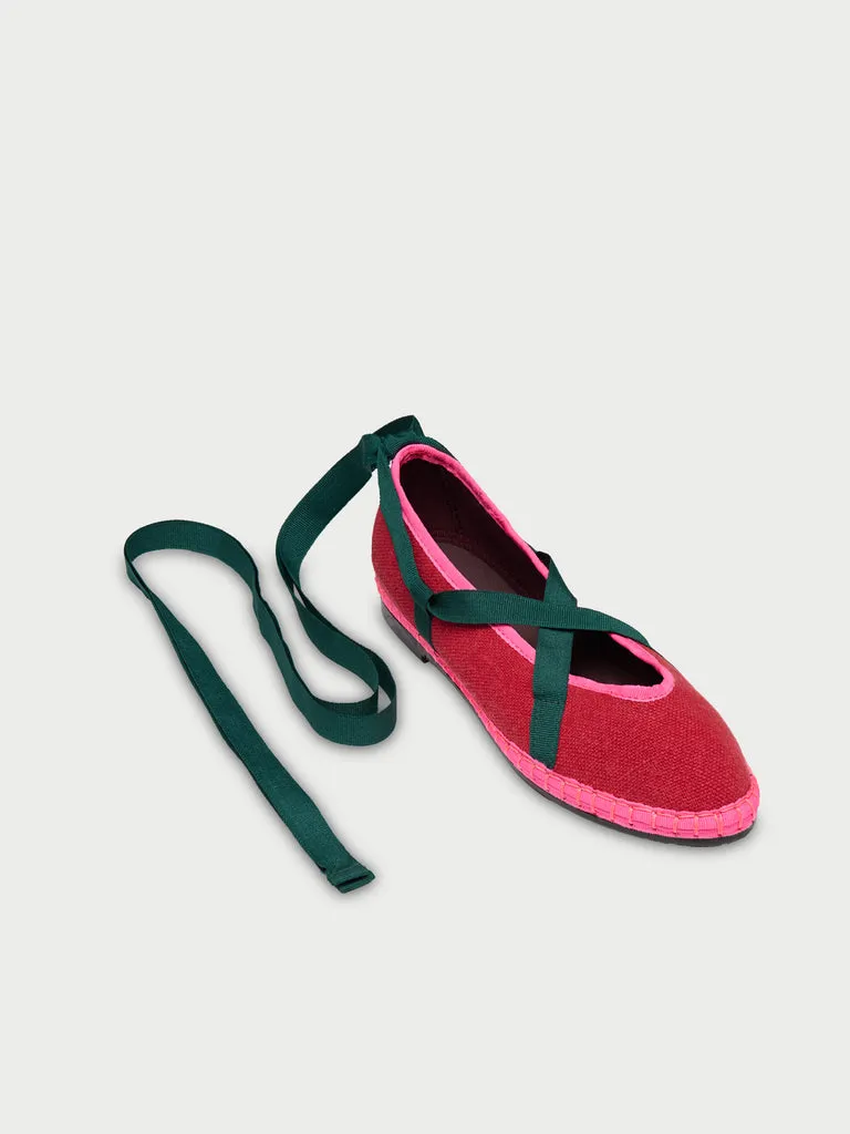 Flagelus Ribbon Linen Cherry Green papuci rosu in